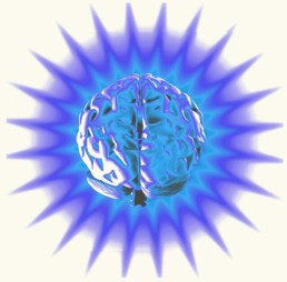 Symbol for Game of THEE: Blue brain with radiating blue spikes.