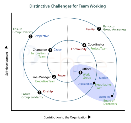 Distinctive challenges for team-working in the spiral of career development.