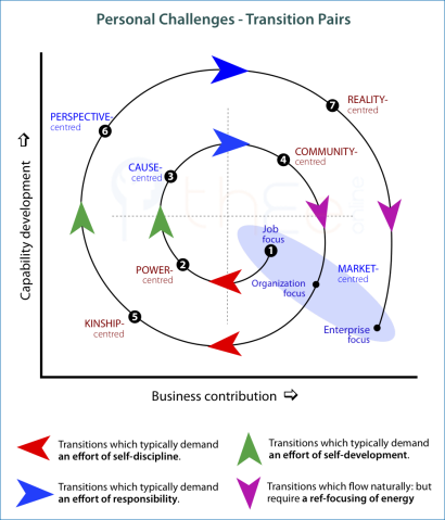 Transition pairs and personal challenges in the spiral of career development.